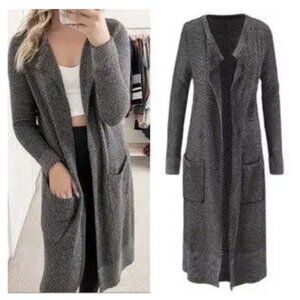 CAbi Womens XXS Style 3166 Lara Knit Gray Sweater Duster Cardigan Long Pockets